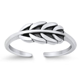 Feather Toe Ring Band Adjustable 925 Sterling Silver (5mm)