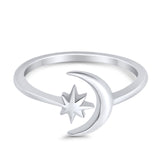 Moon & Stars Toe Ring Adjustable Band 925 Sterling Silver (9mm)