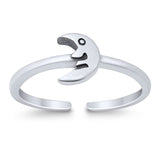 Adjustable Plain Moon Toe Ring Band 925 Sterling Silver (6mm)