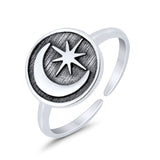 Crescent Moon & Star Toe Ring Adjustable Band Ring 925 Sterling Silver (9mm)