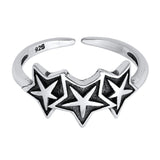 Three Star Toe Ring Round Adjustable Band Round 925 Sterling Silver (7.5MM)