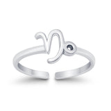 Capricorn Zodiac Sign Toe Ring Adjustable Band 925 Sterling Silver (7mm)