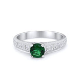 Vintage Style Engagement Ring Round Simulated Green Emerald Cubic Zirconia 925 Sterling Silver