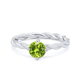 Solitaire Twisted Shank Ring Round Simulated Peridot CZ 925 Sterling Silver