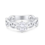 Filigree Wedding Ring Round Simulated Cubic Zirconia 925 Sterling Silver