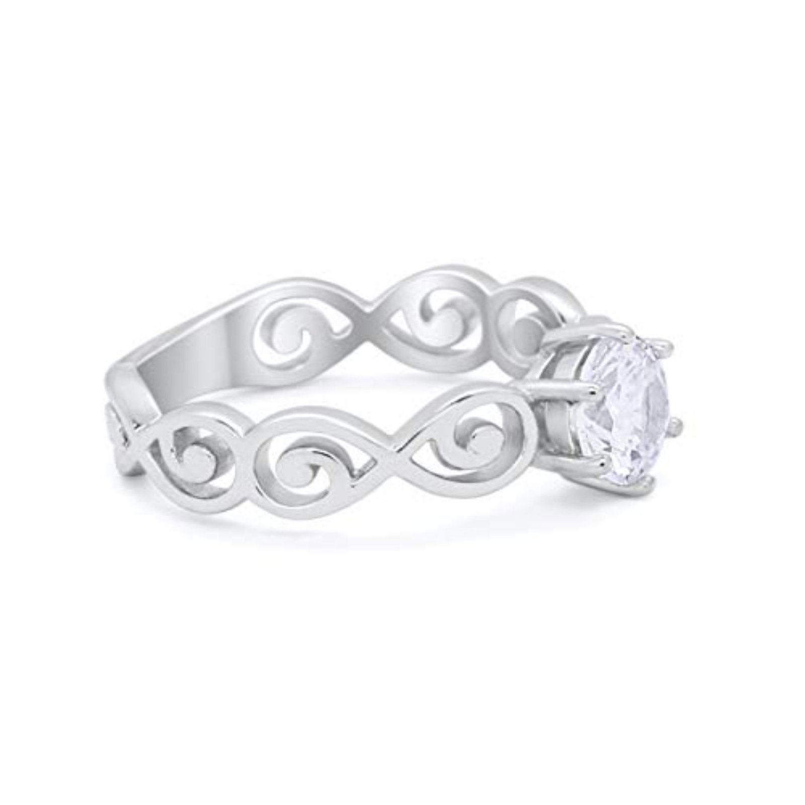 Filigree Wedding Ring Round Simulated Cubic Zirconia 925 Sterling Silver