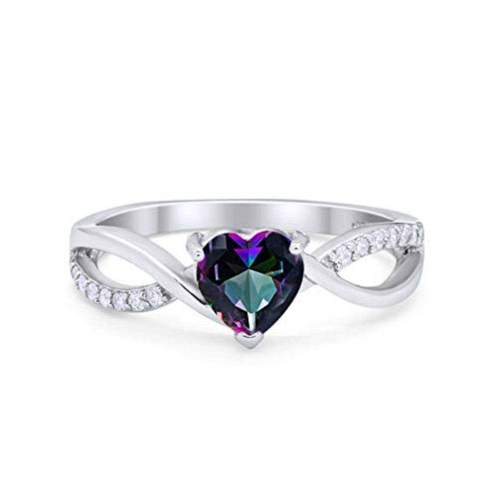 Infinity Shank Heart Promise Ring Simulated Rainbow Cubic Zirconia 925 Sterling Silver