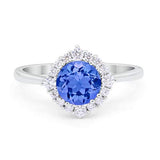 Floral Art Deco Engagement Ring Round Simulated Tanzanite CZ 925 Sterling Silver