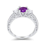 Vintage Style Wedding Ring Simulated Amethyst CZ 925 Sterling Silver