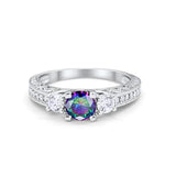 Vintage Style Wedding Ring Simulated Rainbow CZ 925 Sterling Silver