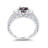 Vintage Style Wedding Ring Simulated Rainbow CZ 925 Sterling Silver