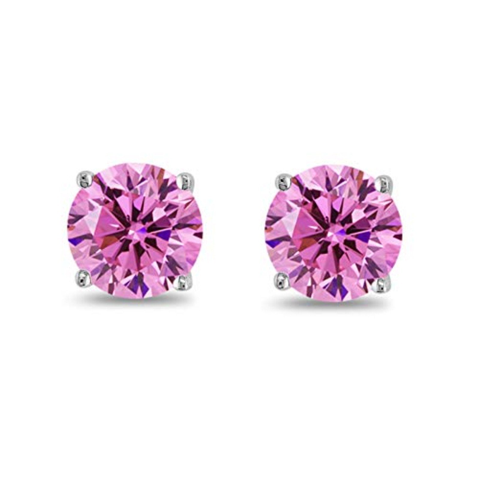 Butterfly Prong Round Simulated Pink CZ Stud Earrings 925 Sterling Silver