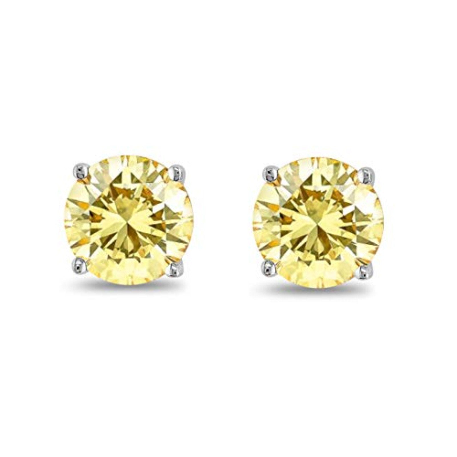 Butterfly Prong Round Simulated Yellow CZ Stud Earrings 925 Sterling Silver