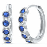 Huggie Hoop Earring Round Bezel Simulated Blue Sapphire CZ Stone 925 Sterling Silver