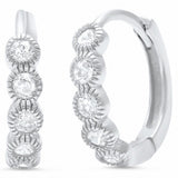Huggie Hoop Earring Round Bezel Simulated CZ Stone 925 Sterling Silver
