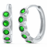 Huggie Hoop Earring Round Bezel Simulated Green Emerald CZ Stone 925 Sterling Silver