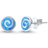 Spiral Swirl Stud Earrings Lab Created Blue Opal 925 Sterling Silver