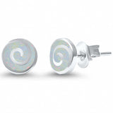 Spiral Swirl Stud Earrings Lab Created White Opal 925 Sterling Silver