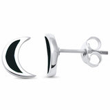 Half Moon Crescent Simulated Black Onyx Stud Earrings 925 Sterling Silver