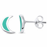 Half Moon Crescent Simulated Turquoise Stud Earrings 925 Sterling Silver