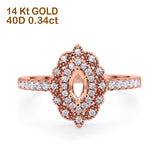 14K 0.34ct Rose Gold Semi Mount Diamond Engagement Ring Size 6.5