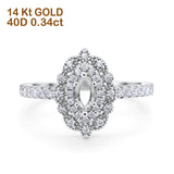 14K 0.34ct White Gold Semi Mount Diamond Engagement Ring Size 6.5
