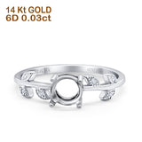 14K White Gold Semi Mount Diamond Engagement Ring 0.03ct Size 6.5