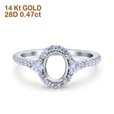 14K White Gold 0.47ct Oval Semi Mount Diamond Engagement Ring Size 6.5