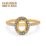14K Yellow Gold Oval Semi Mount 0.32ct Diamond Engagement Ring Size 6.5
