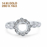 14K White Gold 0.16ct Round Semi Mount Diamond Engagement Ring