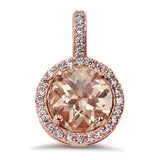 Halo Rose Tone Plated Round Simulated Morganite CZ 925 Sterling Silver Pendant