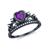 Heart Crown Ring Eternity Black Tone, Simulated Amethyst CZ 925 Sterling Silver