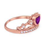 Heart Crown Ring Eternity Rose Tone, Simulated Amethyst CZ 925 Sterling Silver