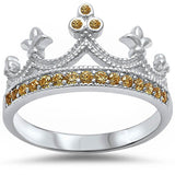 King Crown Ring Round Simulated Champagne CZ Half Eternity Solid 925 Sterling Silver