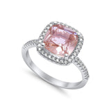 Halo Cushion Engagement Ring Simulated Morganite CZ 925 Sterling Silver