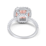 Halo Cushion Engagement Ring Simulated Morganite CZ 925 Sterling Silver
