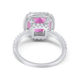 Halo Cushion Engagement Ring Simulated Pink CZ 925 Sterling Silver