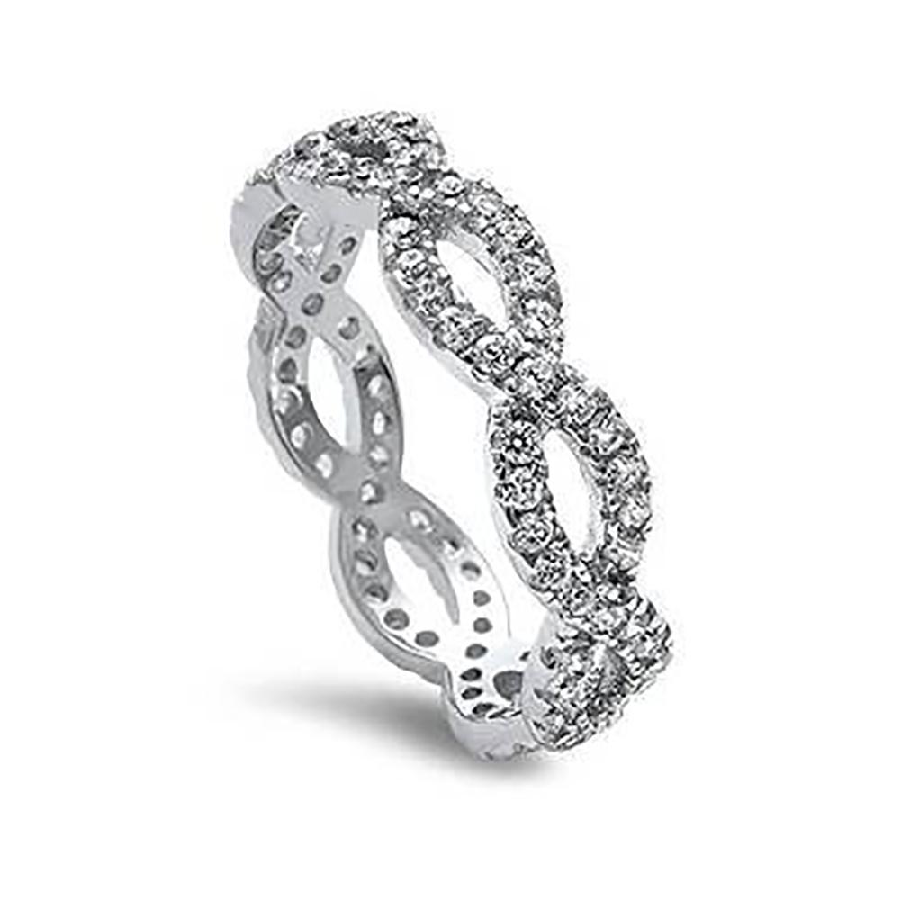 Full Eternity Infinity Engagement Ring Simulated Cubic Zirconia 925 Sterling Silver