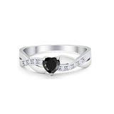 Accent Heart Shape Wedding Ring Simulated Black CZ 925 Sterling Silver