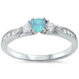 3-Stone Engagement Promise Ring Simulated Aquamarine CZ 925 Sterling Silver