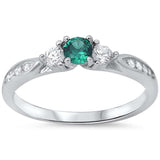 Engagement Fashion Ring Simulated Green Emerald CZ 925 Sterling Silver