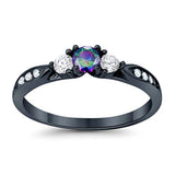 3-Stone Engagement Promise Ring Black Tone, Simulated Rainbow CZ 925 Sterling Silver