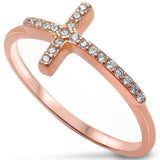 Sideways Cross Ring Rose Tone,Simulated Cubic Zirconia 925 Sterling Silver