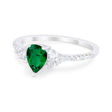 Teardrop Engagement Ring Simulated Green Emerald CZ 925 Sterling Silver