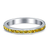 Full Eternity Stackable Band Wedding Ring Simulated Yellow CZ 925 Sterling Silver