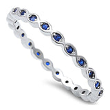 Full Eternity Stackable Band Ring Simulated Blue Sapphire CZ 925 Sterling Silver