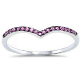 Chevron Midi V-Shape Simulated Pink CZ Wedding Ring 925 Sterling Silver