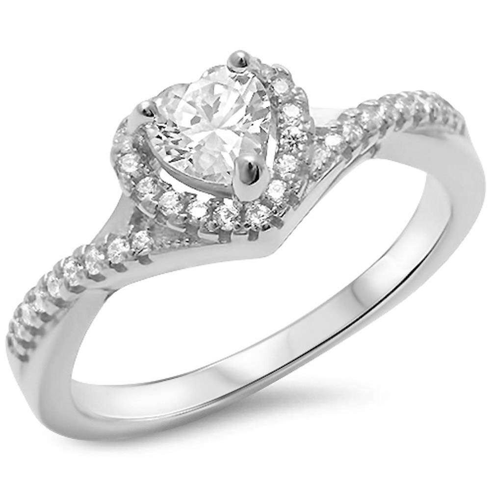 Twist Shank Halo Heart Promise Ring Simulated CZ 925 Sterling Silver