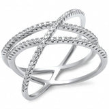 Crisscross Crossover X Ring Micro Round Pave Simulated CZ 925 Sterling Silver