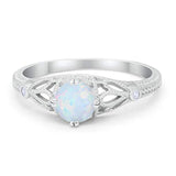 Vintage Design Solitaire Engagement Ring Lab Created White Opal 925 Sterling Silver
